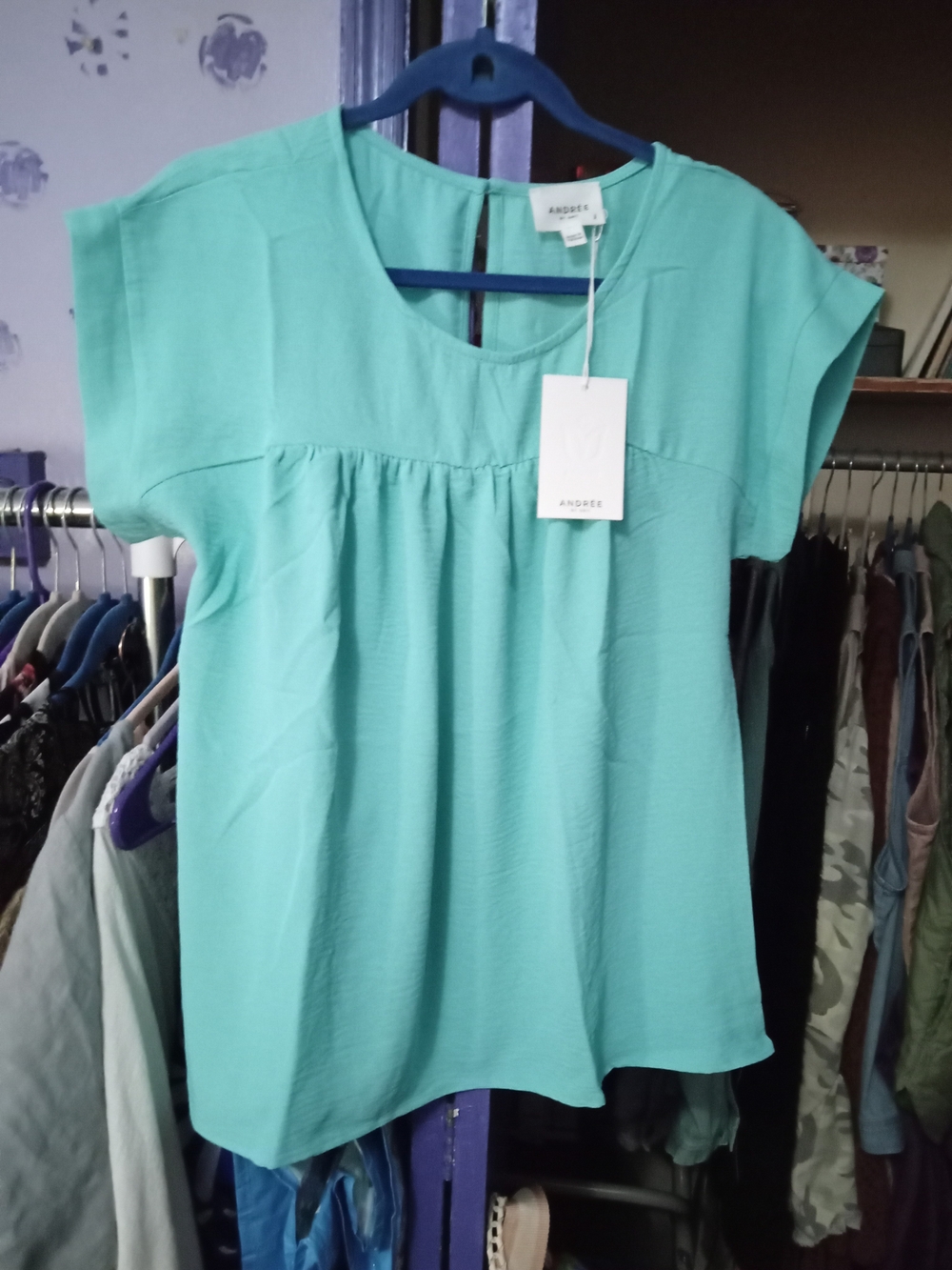 Andree Teal Short Sleeve Peasant Blouse